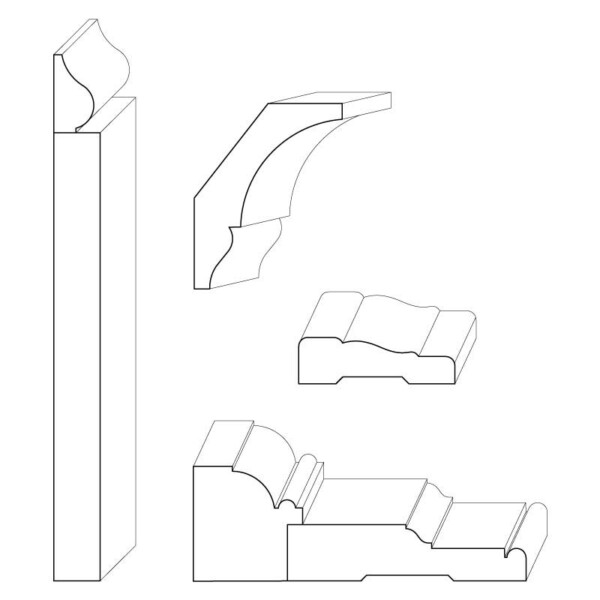 Mix of window, door, and wall mouldings in a Colonial style.