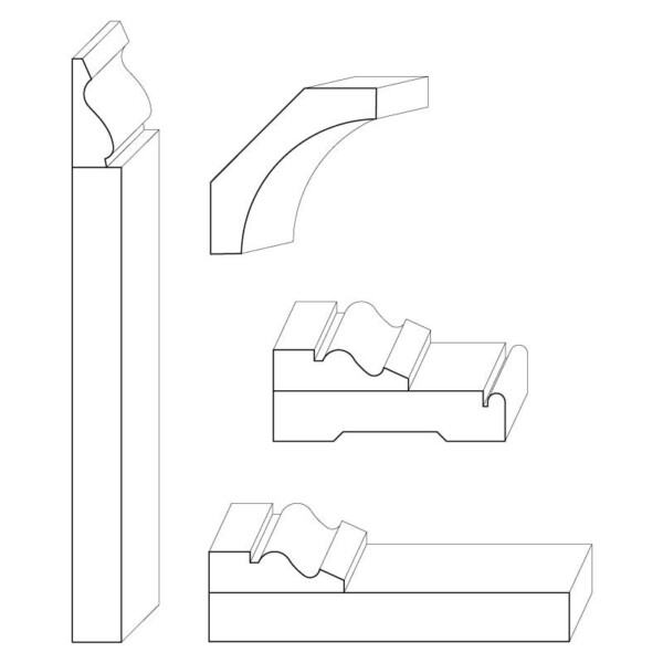 Mix of window, door, and wall mouldings in a Greek Revival style.