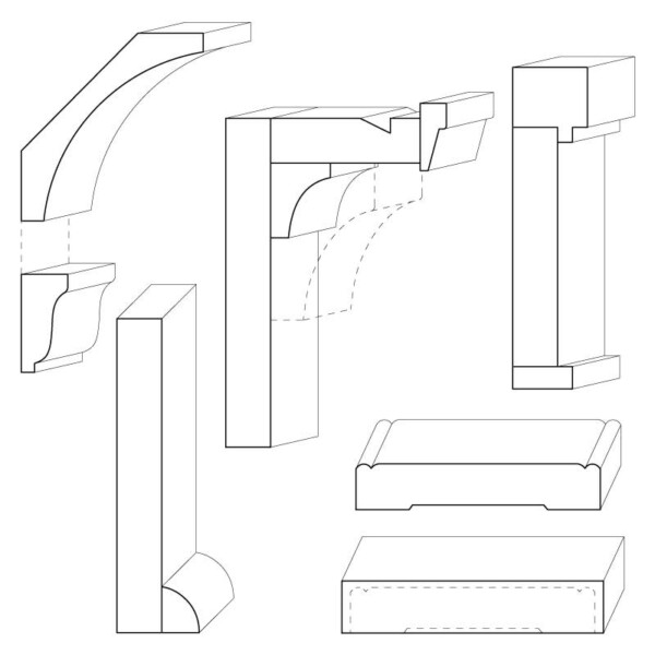 Mix of window, door, and wall mouldings in a Bungalow style.