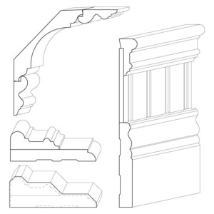 Mix of window, door, and wall mouldings in Victorian style.